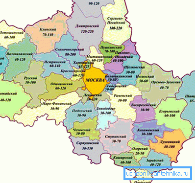 Mapa hĺbky artesiánskych vrstiev v Moskve a regióne Moskva Mapa hĺbky artesiánskych vrstiev v Moskve a regióne Moskva