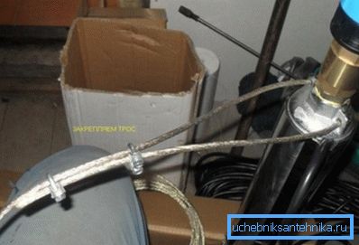 Upevnenie kábla na plášť čerpadla studne. Upevnenie kábla na plášť čerpadla studne.