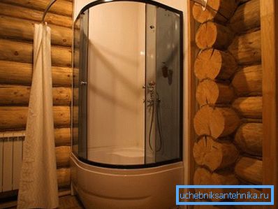 Sprchovací kút umiestnený v drevenom dome Sprchovací kút umiestnený v drevenom dome