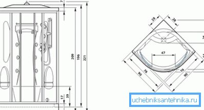 Diagram s označením veľkosti jednotlivých prvkov sprchy Diagram s označením veľkosti jednotlivých prvkov sprchy