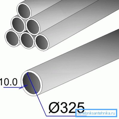 Hmotnosť potrubia 325x10 a iné závisia od hrúbky steny Hmotnosť potrubia 325x10 a iné závisia od hrúbky steny